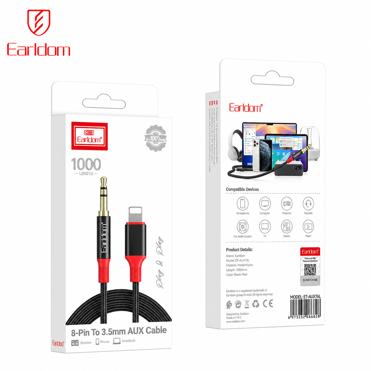 Earldom ET-AUX76L AUX to iPhone Cable