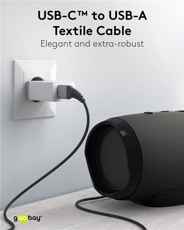 Goobay USB C To USB A Textile 1M Cable With Metal Plugs Space Grey Silver - additional view