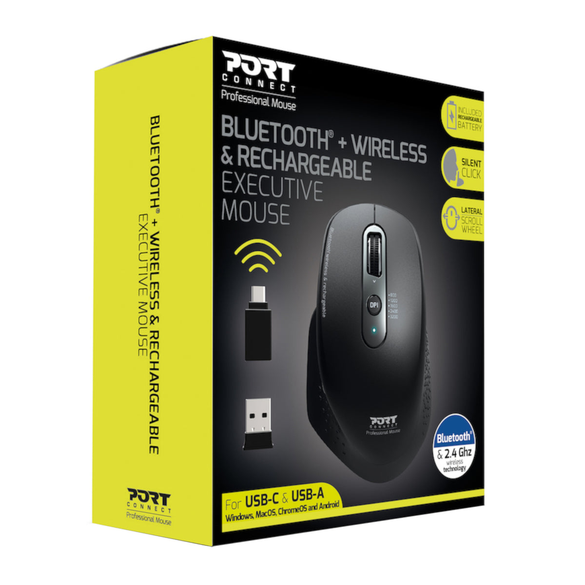 Port Connect Bluetooth Wireless and Rechargeable Executive Mouse - Black