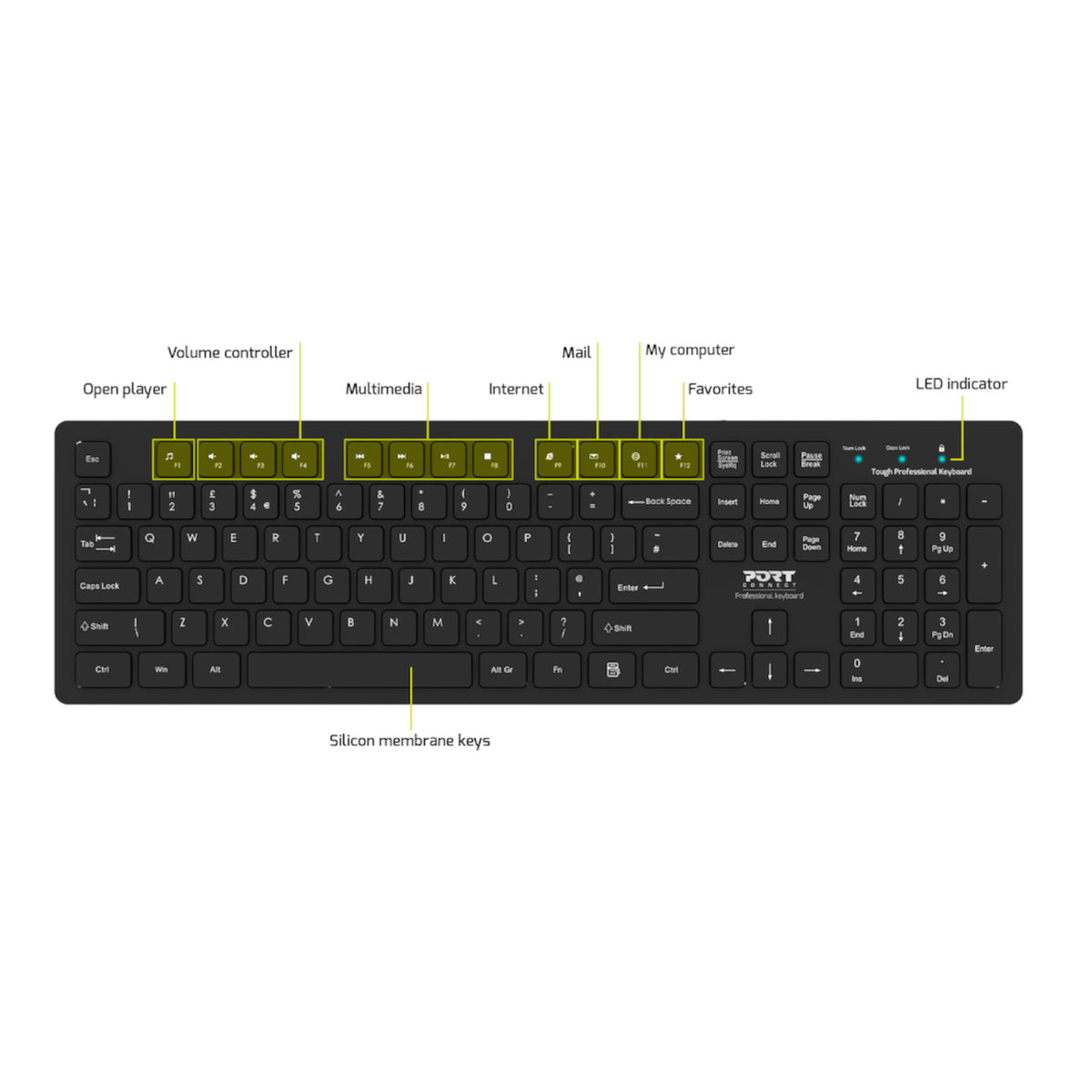 Port Connect Tough Office USB Keyboard - Black