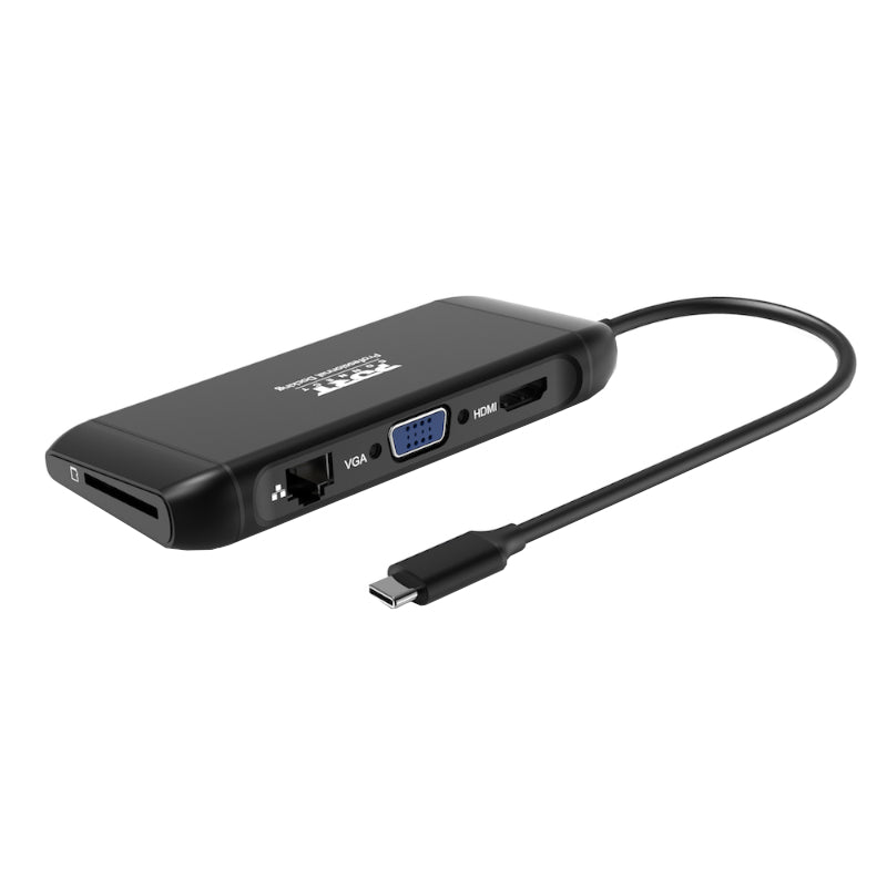 Port USB Type-C 4 x USB3.1|1 x Aux|Micro+SD Card Reader|1 x RJ45|1 x HDMI|1 x VGA|1 x Type-C PD Dock 100W - Black