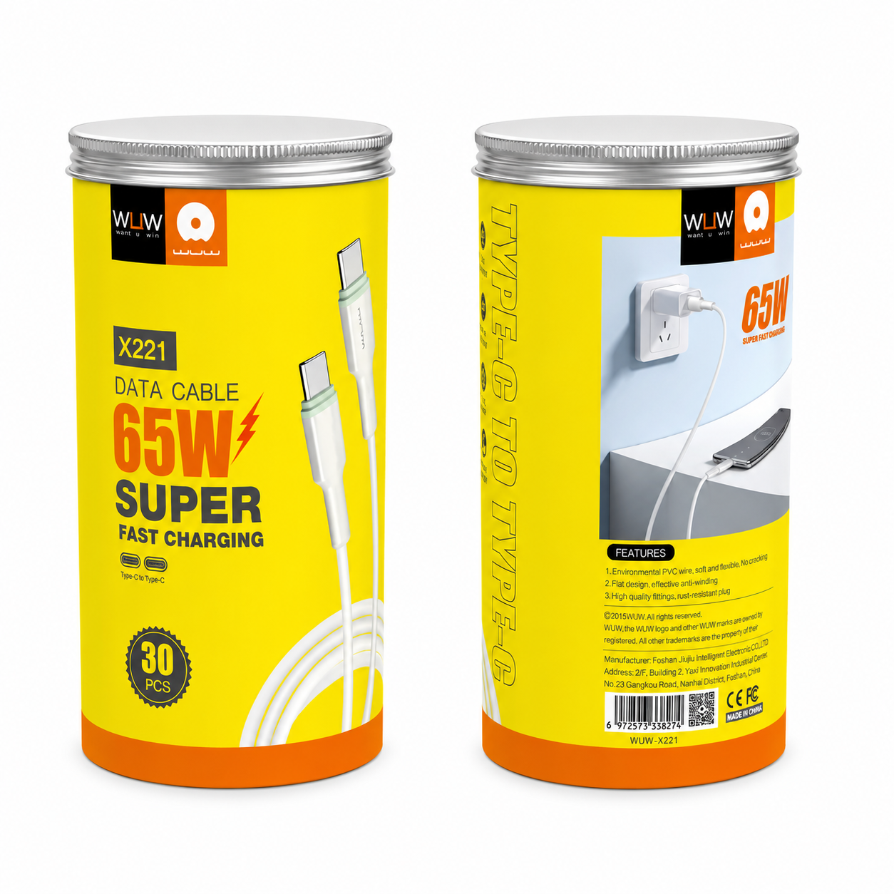WUW-X221 65W Type-C~Type-C Cable *30pcs