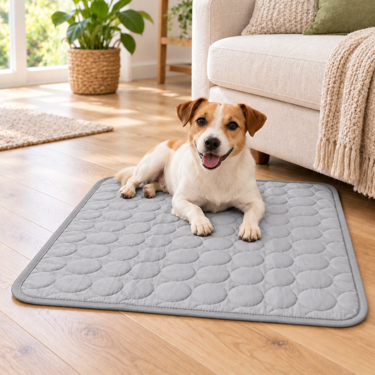 Ice-Silk Cooling Mat for Dogs & Cats – Medium 60 × 50 cm - Light Grey