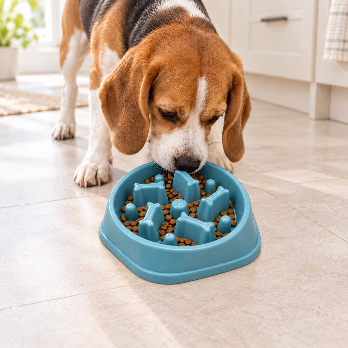 Slow-Feeder Bowl – Bone Pattern - Light Blue
