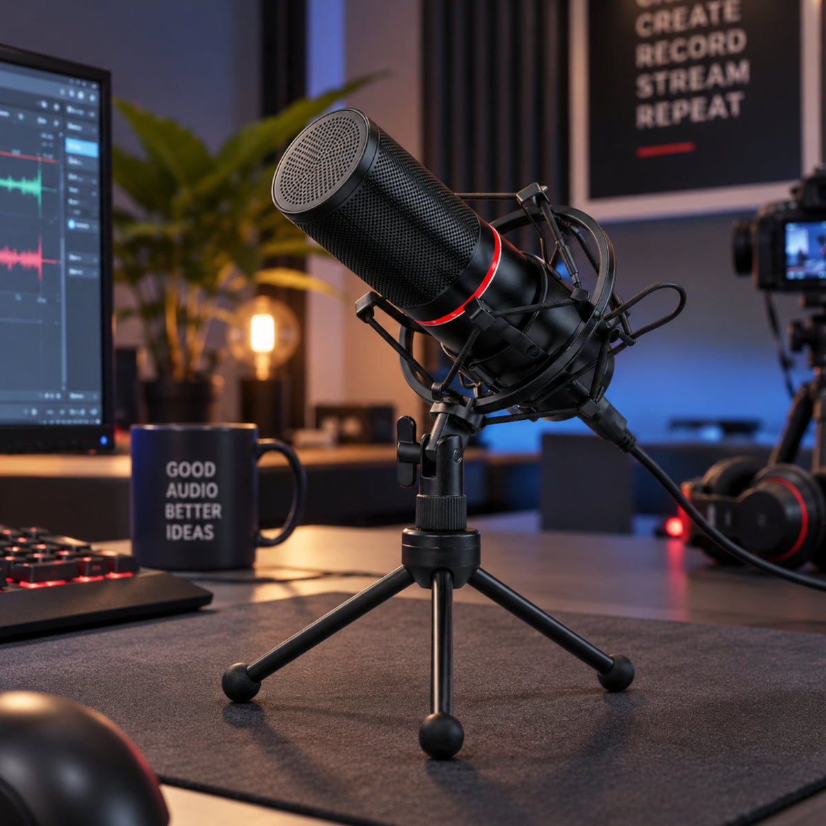REDRAGON BLAZAR Cardioid USB Gaming Mic and Tripod - Black