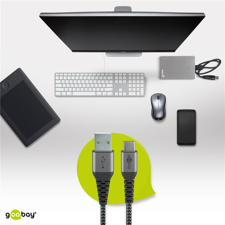 Goobay USB C To USB A Textile 1M Cable With Metal Plugs Space Grey Silver - additional view