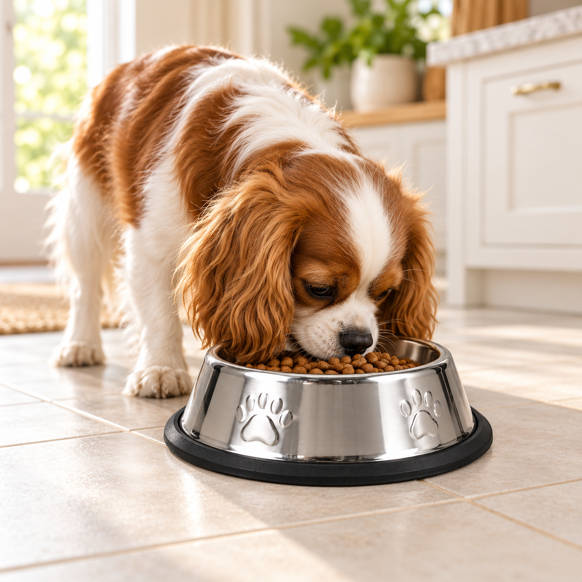 Stainless Steel Dog Bowl with Paw Print