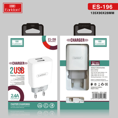 Earldom ES-196 dual USB 2.1A travel charger with Micro USB cable