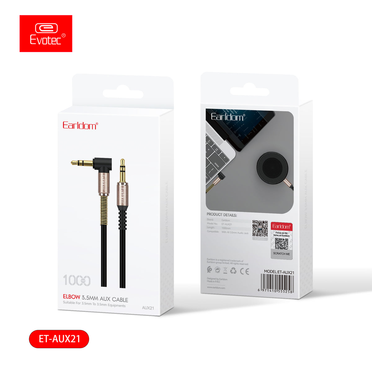 Earldom AUX-21 right-angle 3.5mm AUX cable, 1 metre