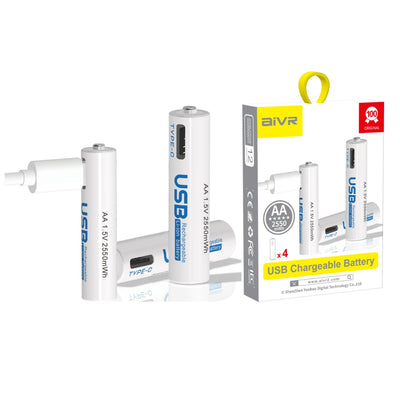 Aivr USB rechargeable AA batteries, 4 pack, 1700mAh