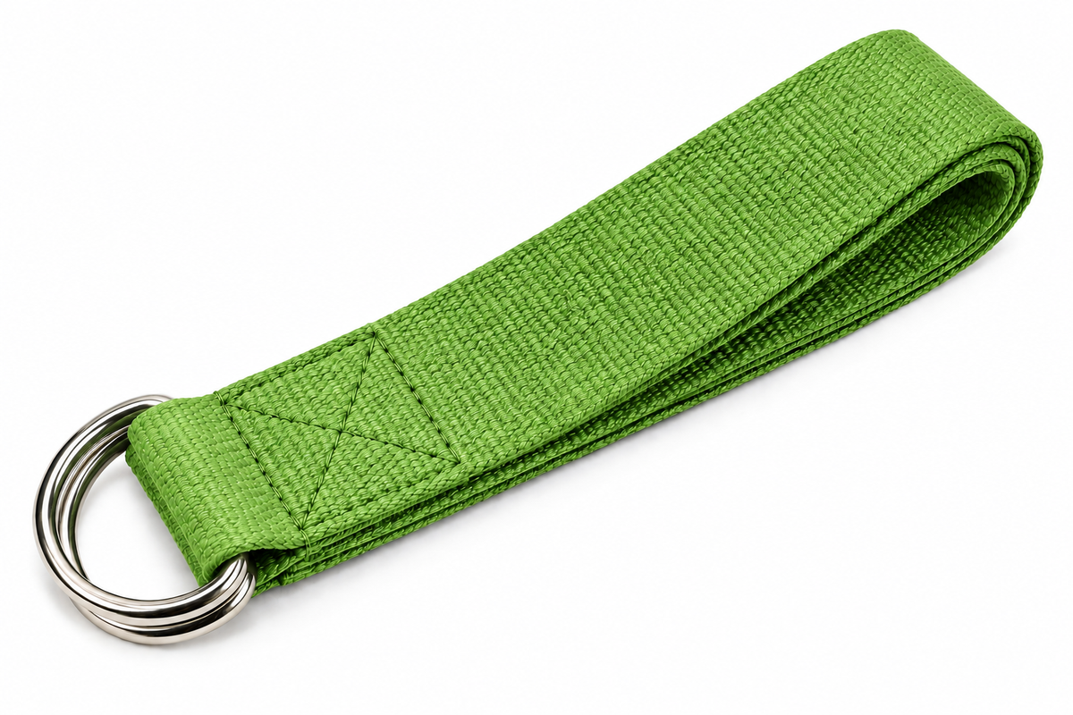 Adjustable Yoga Stretch Strap with D-Rings - Green
