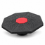 Black multi-directional wobble board with red centre on a white background