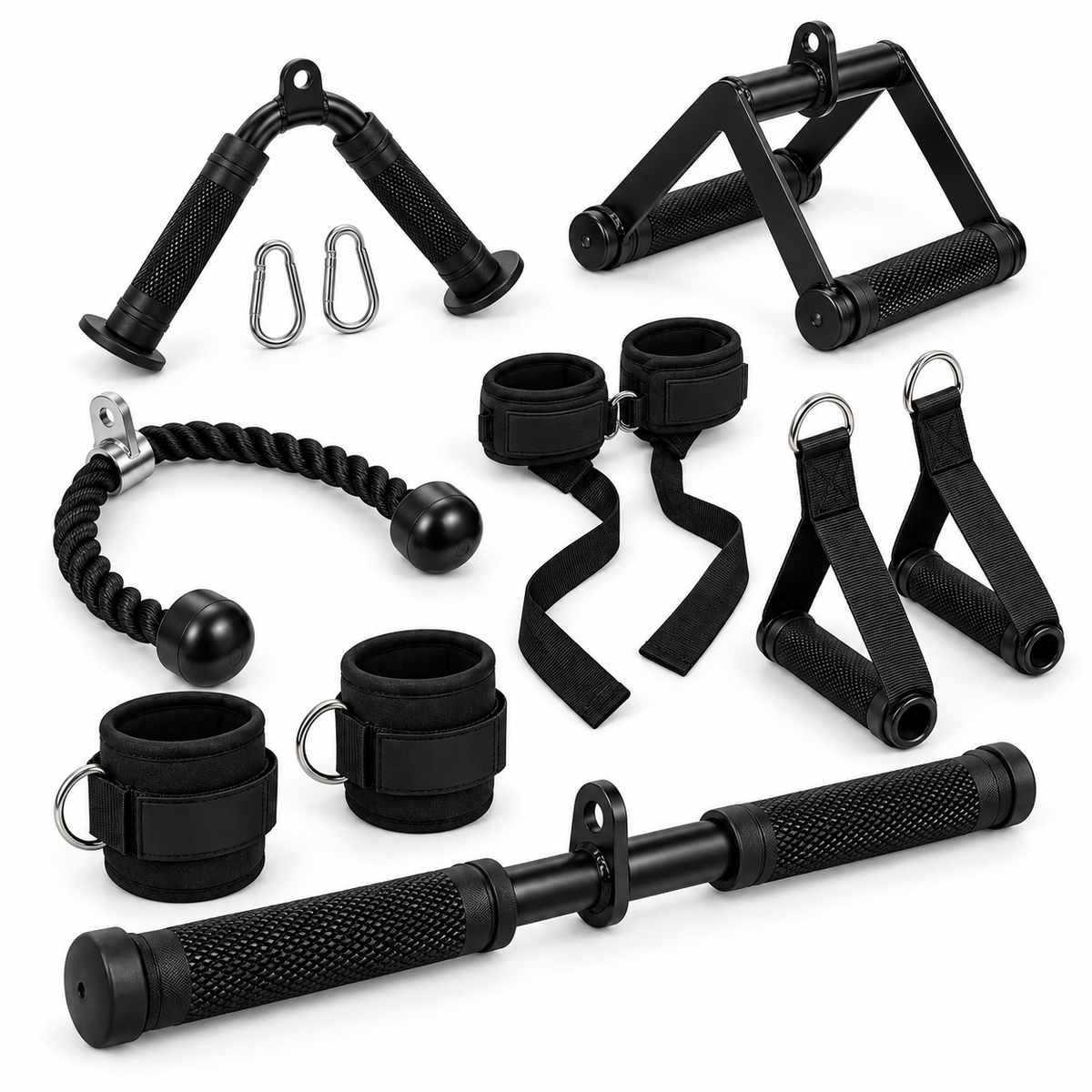 Multi-Purpose Cable Machine Attachment Set 7 Piece angled product view