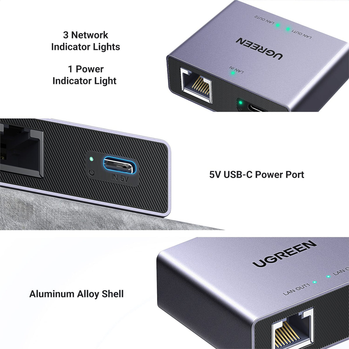 UGREEN 1-to-2 Gigabit Ethernet Splitter, 1000Mbps LAN Network Adapter