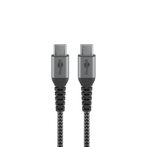 Goobay USB-C to USB-C Textile 2m Cable with Metal Plugs – Space Grey/Silver