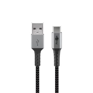Goobay USB-C to USB-A Textile 1m Cable with Metal Plugs – Space Grey/Silver