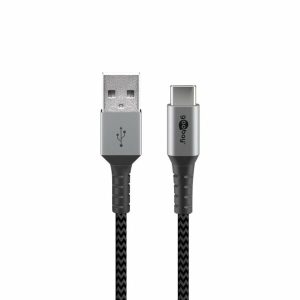 Goobay USB-C to USB-A Textile 2m Cable with Metal Plugs – Space Grey/Silver