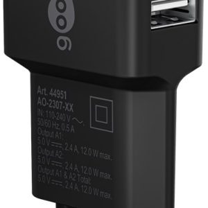 Goobay 12W Dual USB Charger – Black